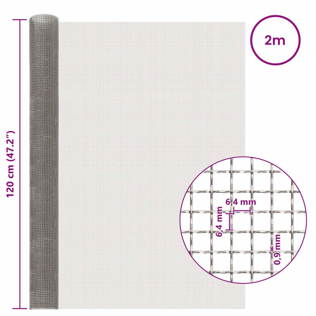 vidaXL Siatka ekranowa 120 x 200 cm 3 Mesh Stal nierdzewna 201 srebrny