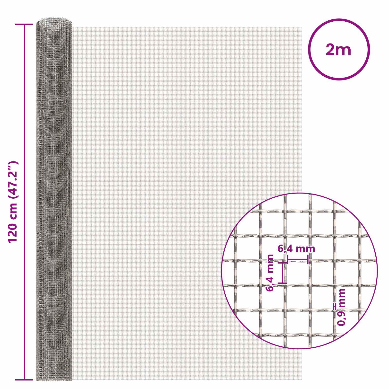 vidaXL Siatka ekranowa 120 x 200 cm 3 Mesh Stal nierdzewna 201 srebrny