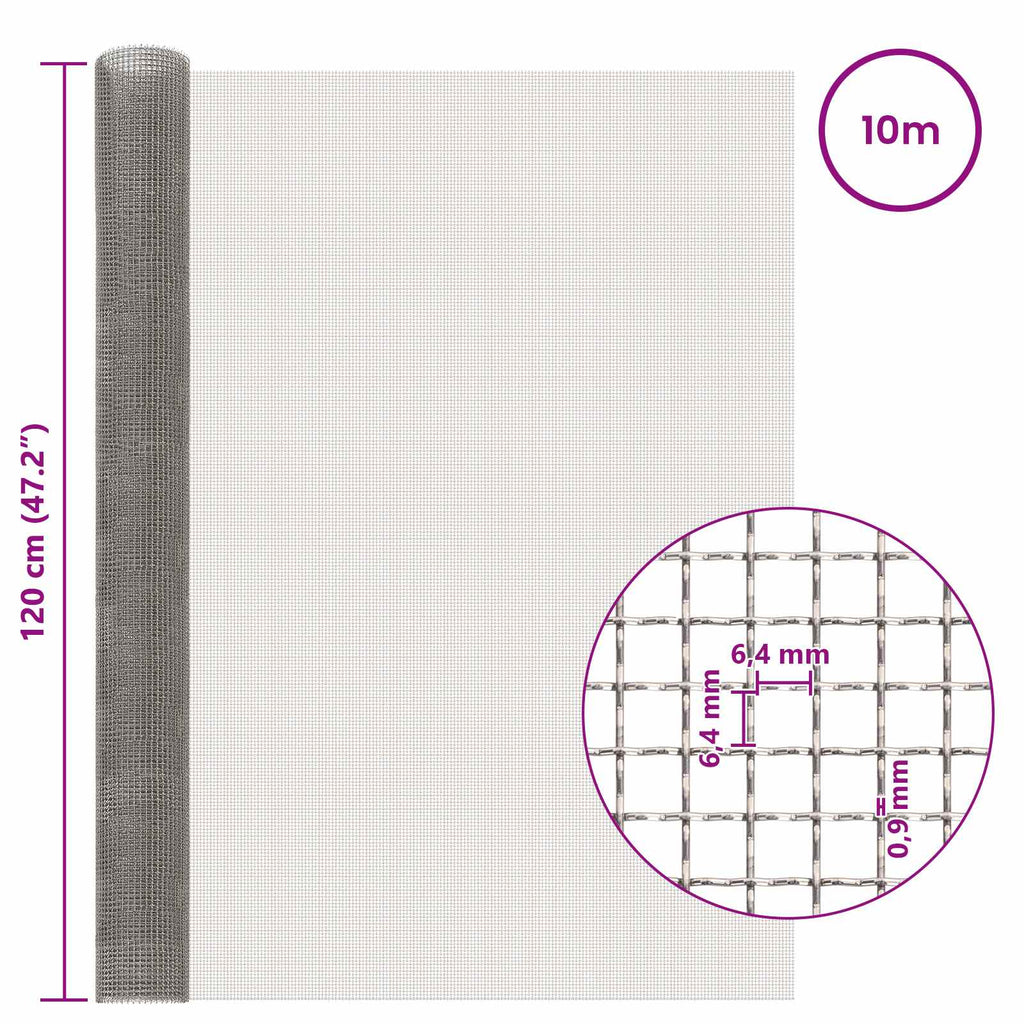 vidaXL Siatka ekranowa 120 x 1000 cm 3 Mesh Stal nierdzewna 201