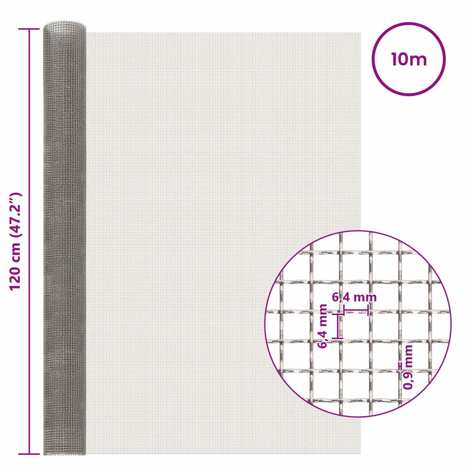 vidaXL Siatka ekranowa 120 x 1000 cm 3 Mesh Stal nierdzewna 201