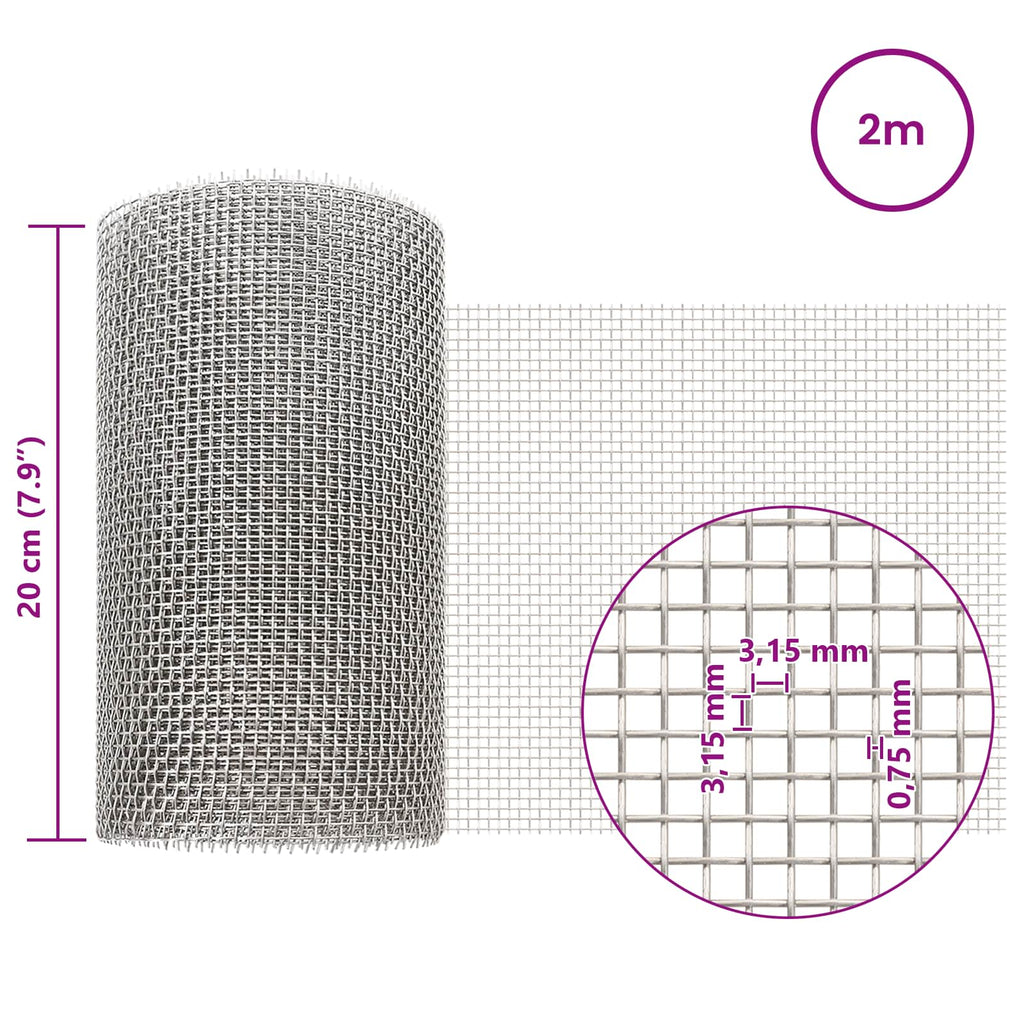 vidaXL Siatka ekranowa 20 x 200 cm 6 Mesh Stal nierdzewna 201 srebrny