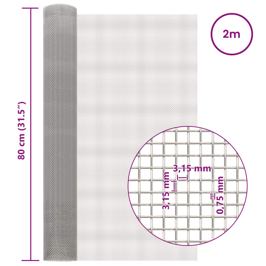 vidaXL Siatka ekranowa 80 x 200 cm 6 Mesh Stal nierdzewna 201 srebrny