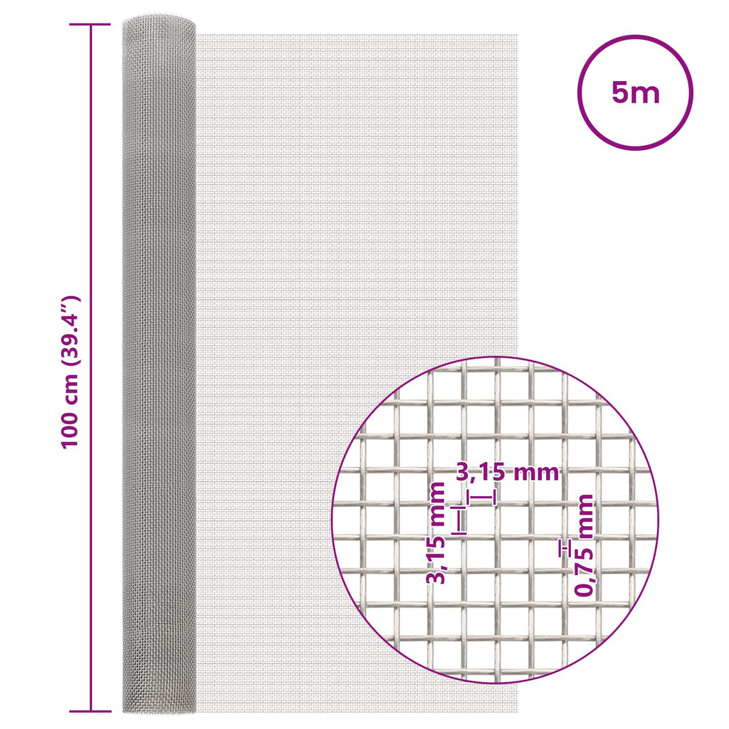 vidaXL Siatka ekranowa 100 x 500 cm 6 Mesh Stal nierdzewna 201 srebrny