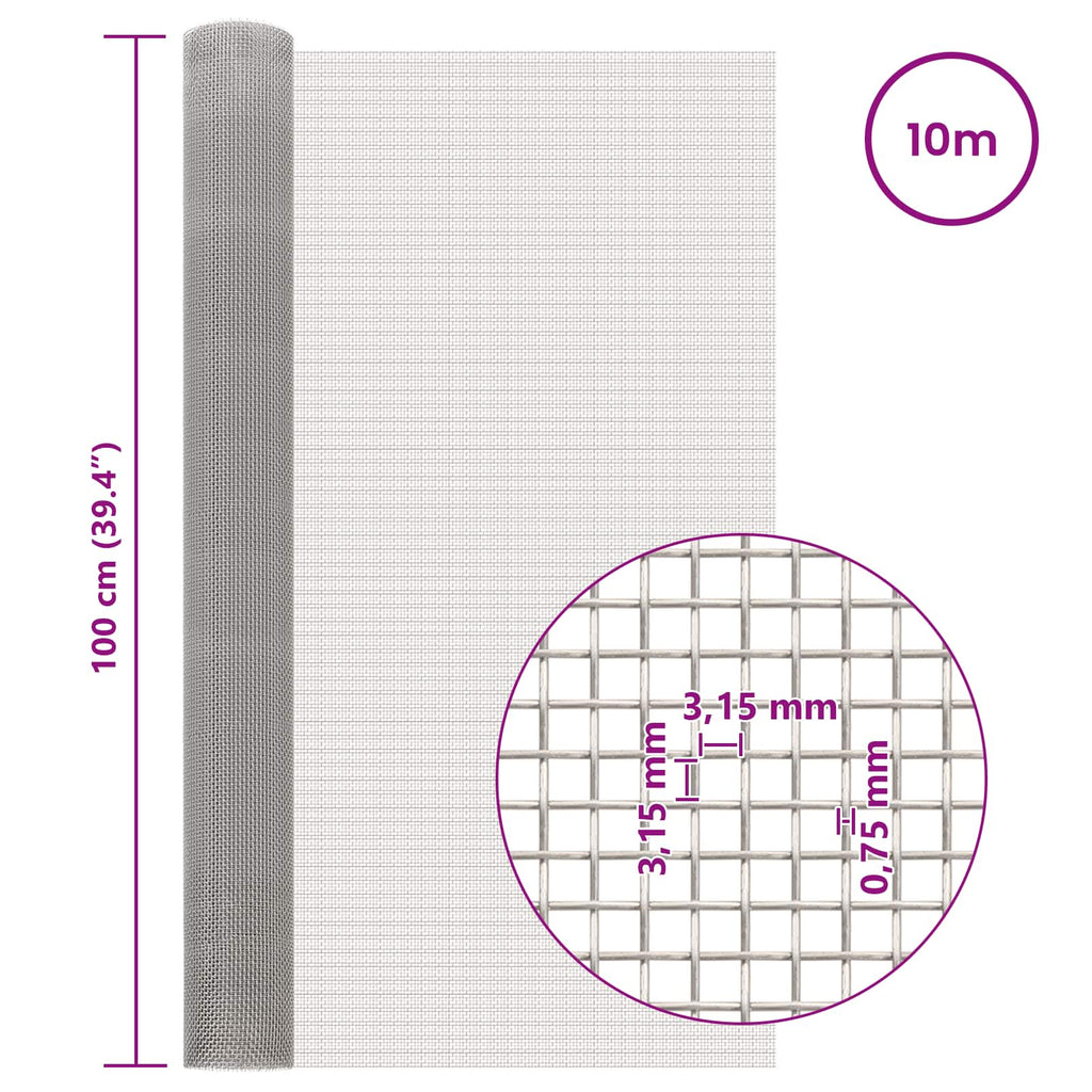 vidaXL Siatka ekranowa 100 x 1000 cm 6 Mesh Stal nierdzewna 201