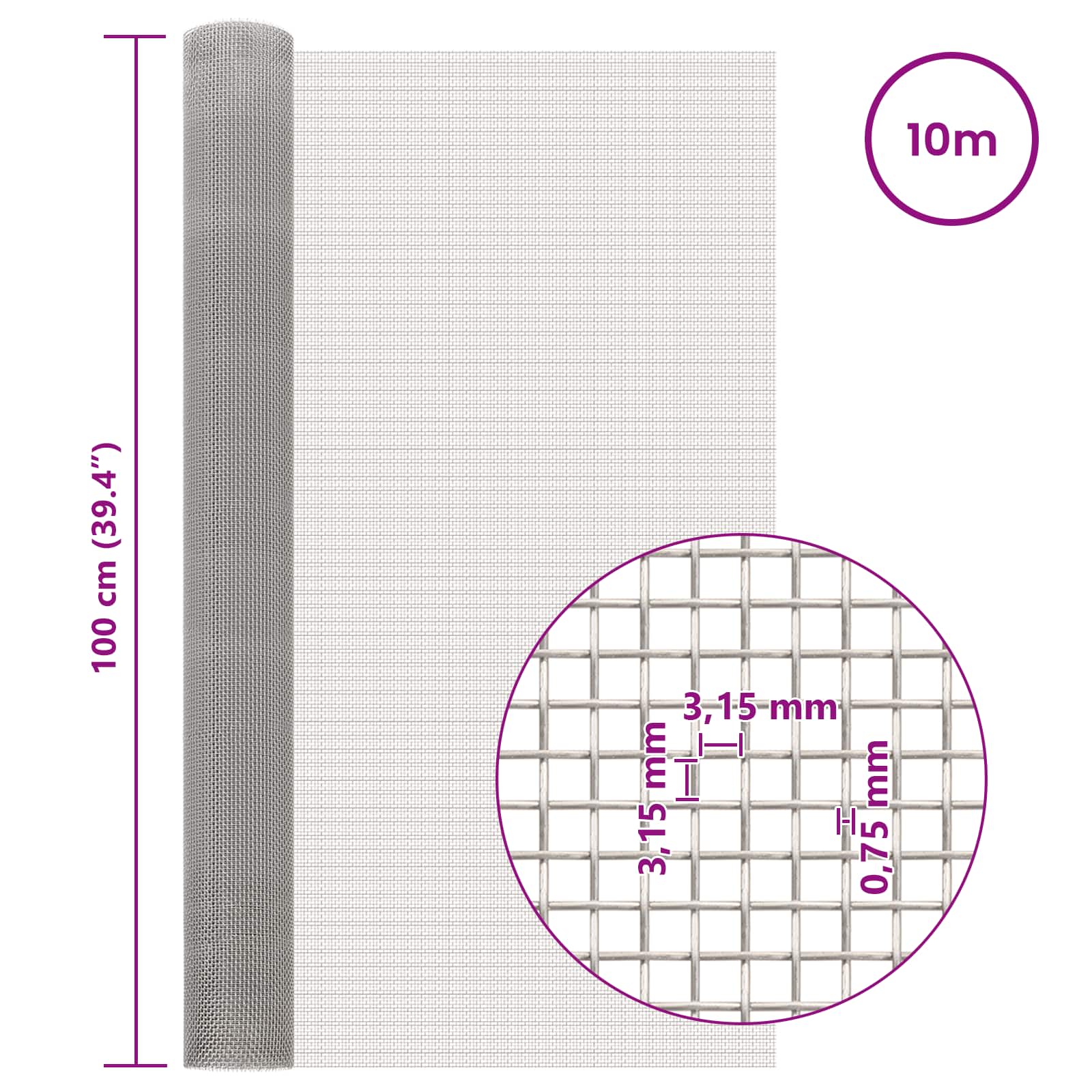 vidaXL Siatka ekranowa 100 x 1000 cm 6 Mesh Stal nierdzewna 201