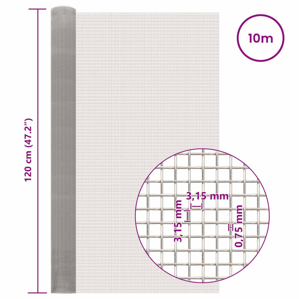 vidaXL Siatka ekranowa 120 x 1000 cm 6 Mesh Stal nierdzewna 201