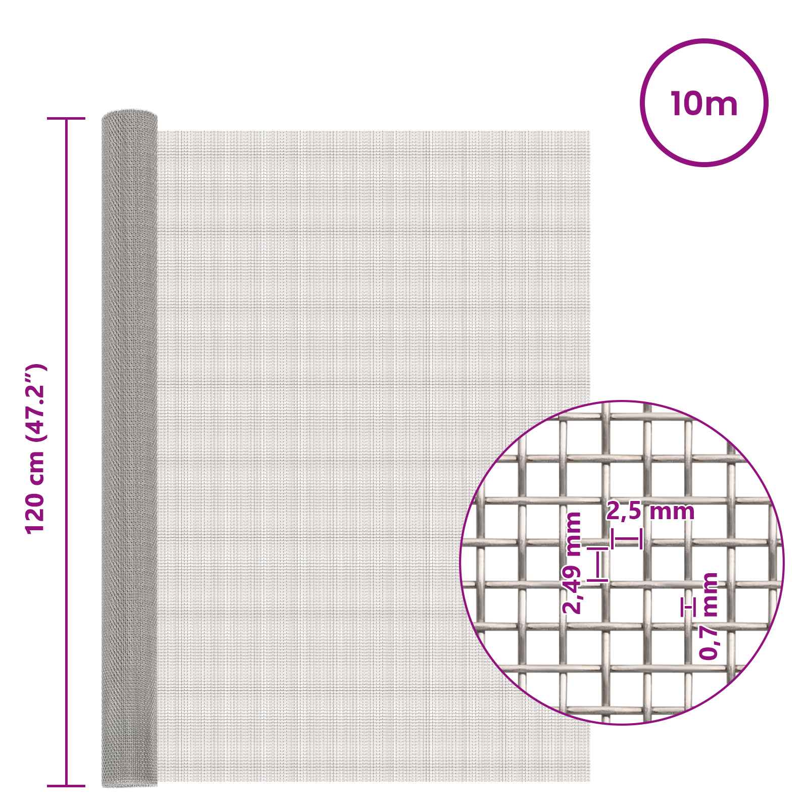 vidaXL Siatka ekranowa 120 x 1000 cm 8 Mesh Stal nierdzewna 201