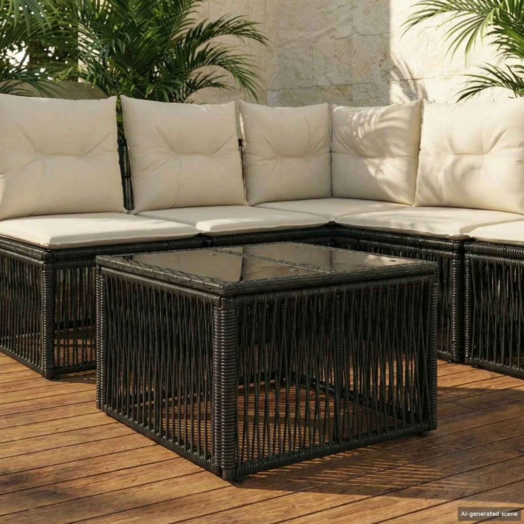 vidaXL Stół Ogrodowy Czarny 55 x 55 x 37 cm Rattan PE i Szkło