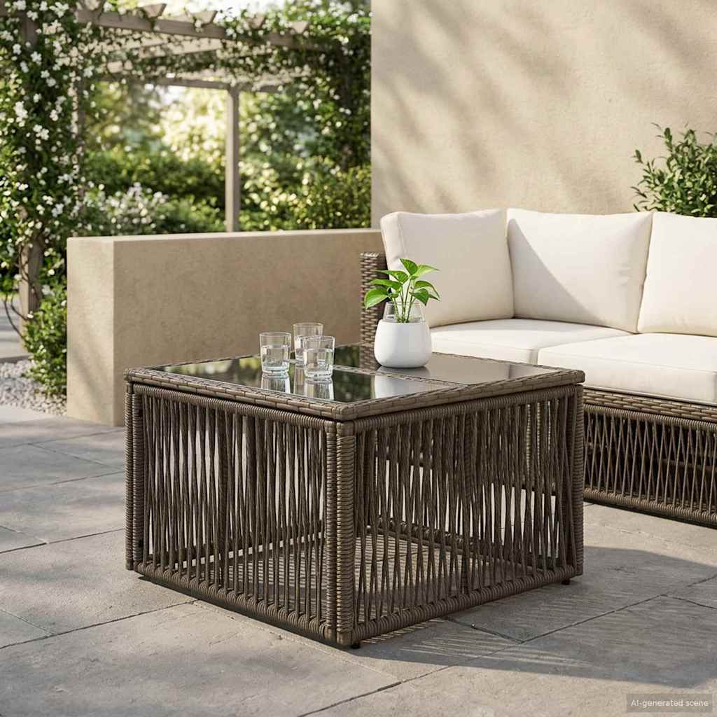 vidaXL Stół Ogrodowy Szary i czarny 55 x 55 x 37 cm Rattan PE i Szkło