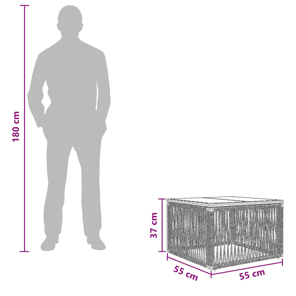 vidaXL Stół Ogrodowy Szary i czarny 55 x 55 x 37 cm Rattan PE i Szkło