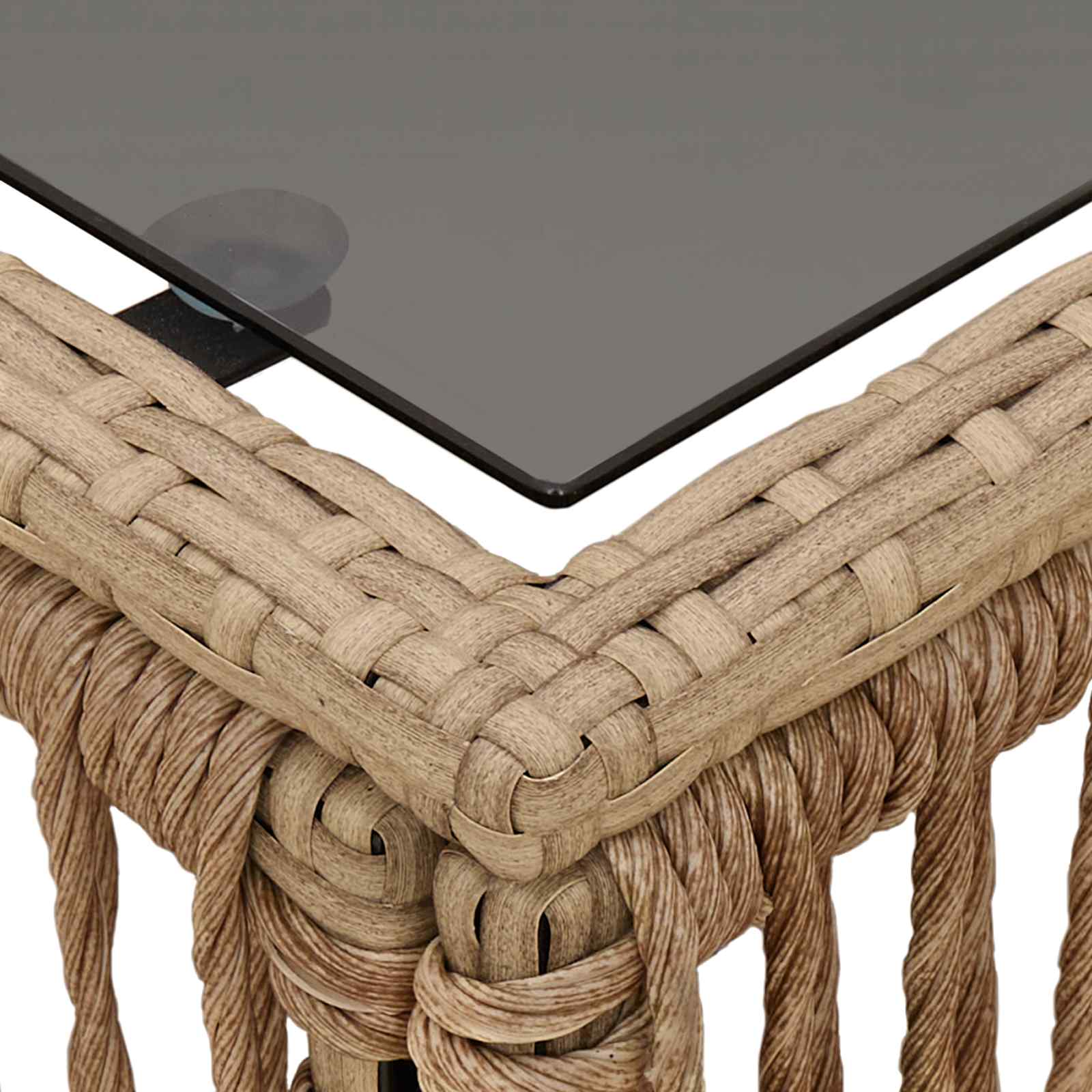 vidaXL Stół Ogrodowy Beżowy i czarny 55 x 55 x 37 cm Rattan PE i Szkło