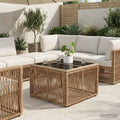 vidaXL Stół Ogrodowy Beżowy i czarny 55 x 55 x 37 cm Rattan PE i Szkło