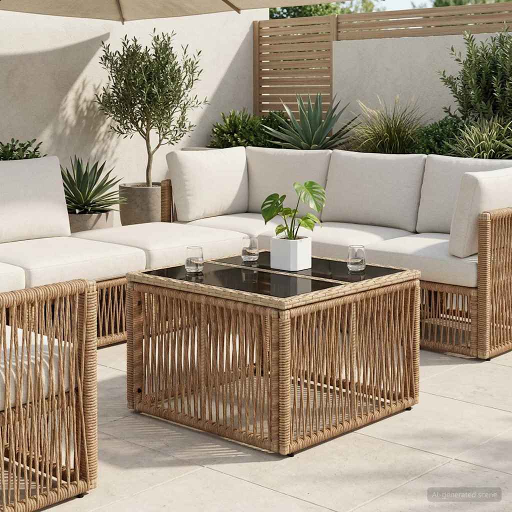 vidaXL Stół Ogrodowy Beżowy i czarny 55 x 55 x 37 cm Rattan PE i Szkło