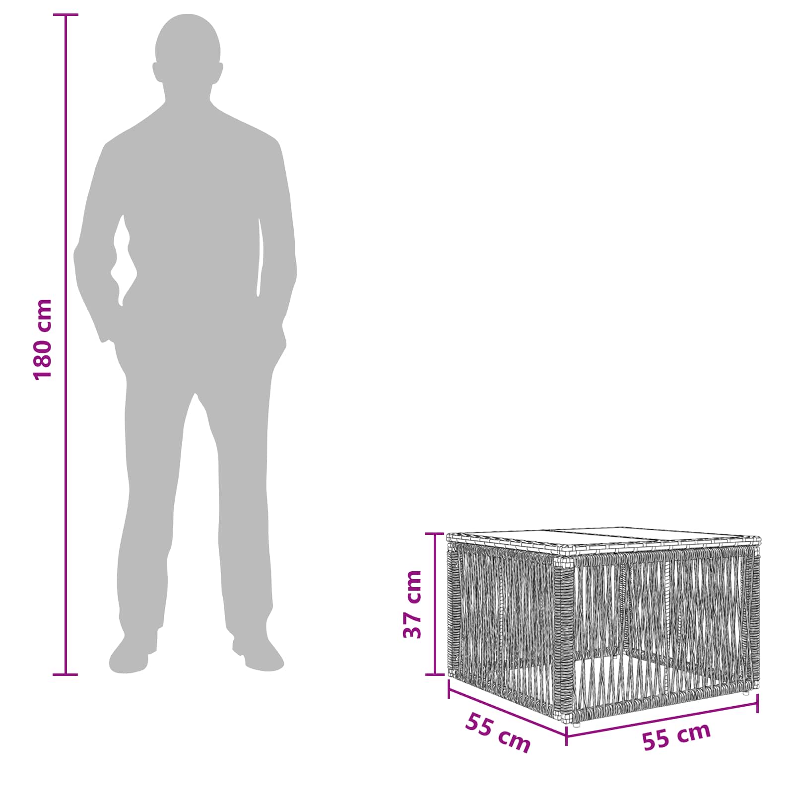 vidaXL Stół Ogrodowy Beżowy i czarny 55 x 55 x 37 cm Rattan PE i Szkło