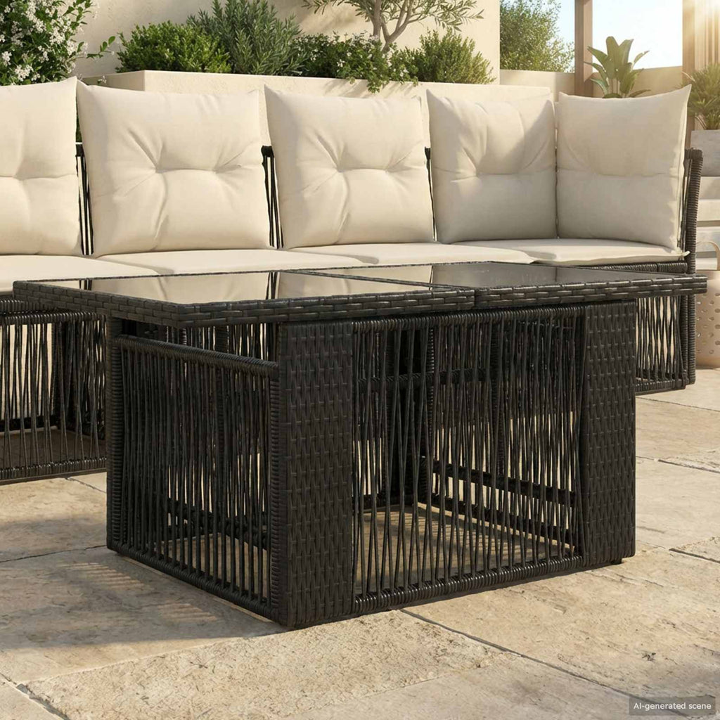 vidaXL Stół Ogrodowy Czarny 100 x 55 x 37 cm Rattan PE i Szkło