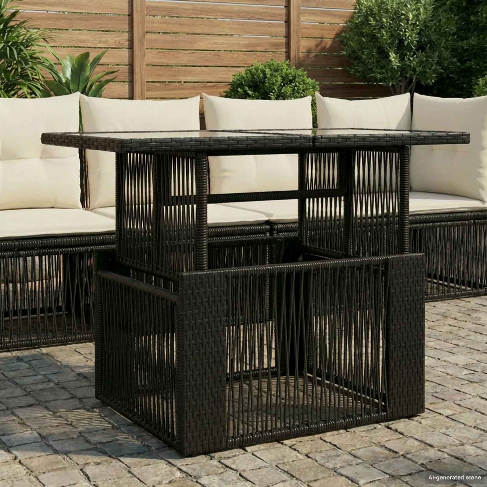 vidaXL Stół Ogrodowy Czarny 100 x 55 x 37 cm Rattan PE i Szkło