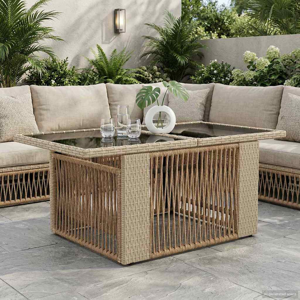 vidaXL Stół Ogrodowy Beżowy 100 x 55 x 37 cm Rattan PE i Szkło
