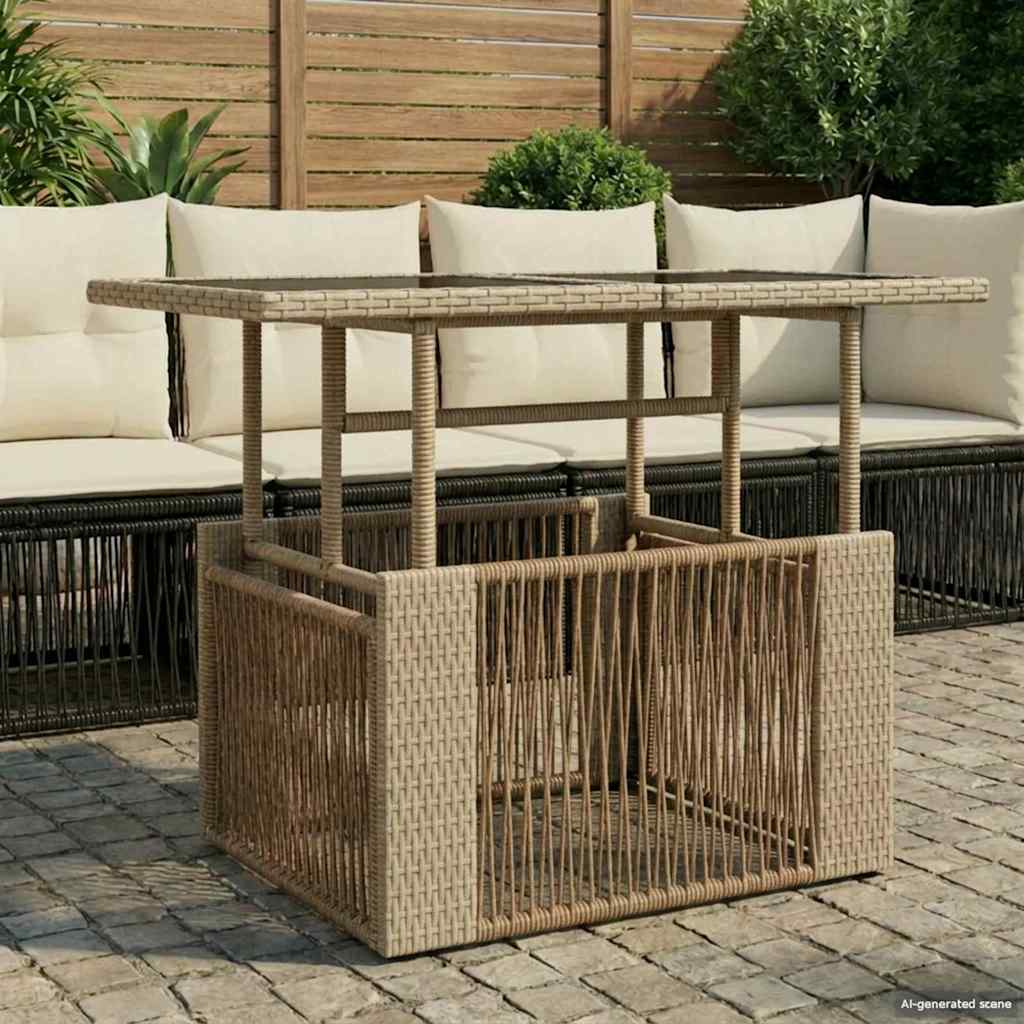 vidaXL Stół Ogrodowy Beżowy 100 x 55 x 37 cm Rattan PE i Szkło
