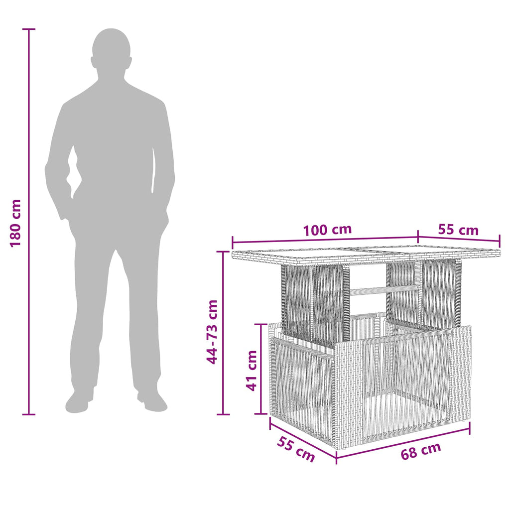 vidaXL Stół Ogrodowy Beżowy 100 x 55 x 37 cm Rattan PE i Szkło
