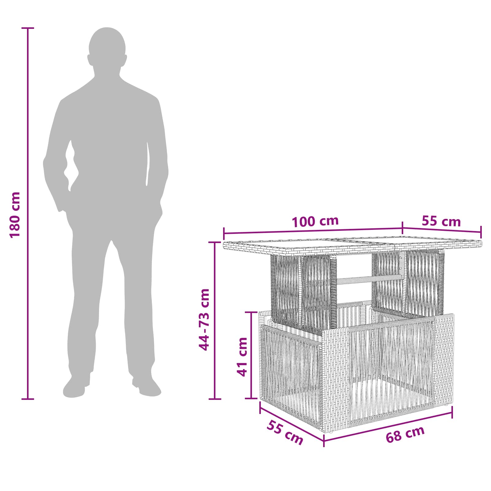 vidaXL Stół Ogrodowy Beżowy 100 x 55 x 37 cm Rattan PE i Szkło
