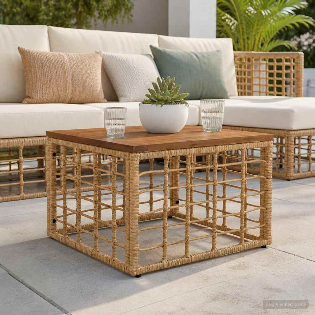 vidaXL Stół Ogrodowy naturalny 55 x 55 x 37 cm Rattan PE i Szkło