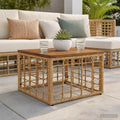 vidaXL Stół Ogrodowy naturalny 55 x 55 x 37 cm Rattan PE i Szkło