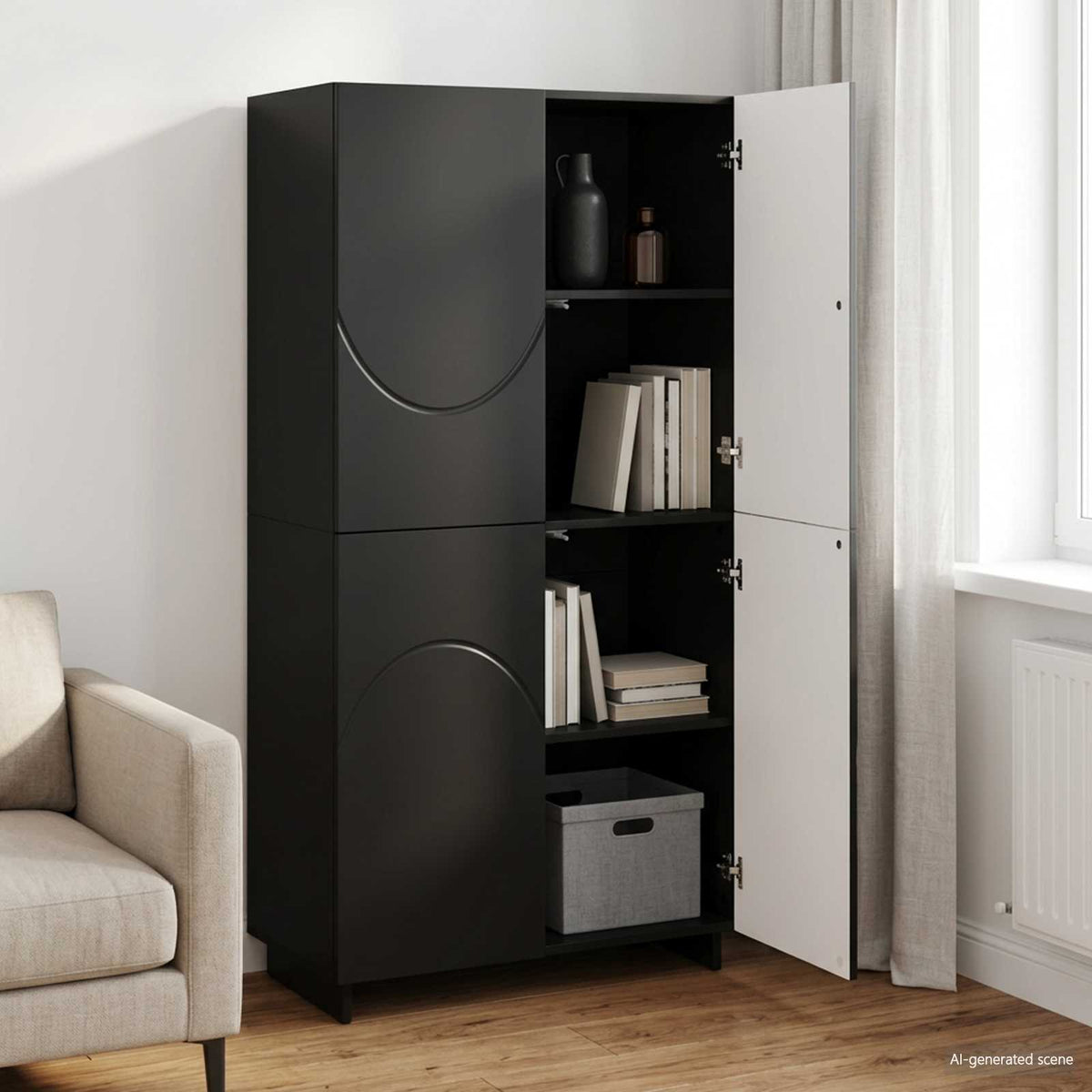 vidaXL Wysoki kredens Czarny 79 x 41 x 151 cm Materiał drewnopochodny
