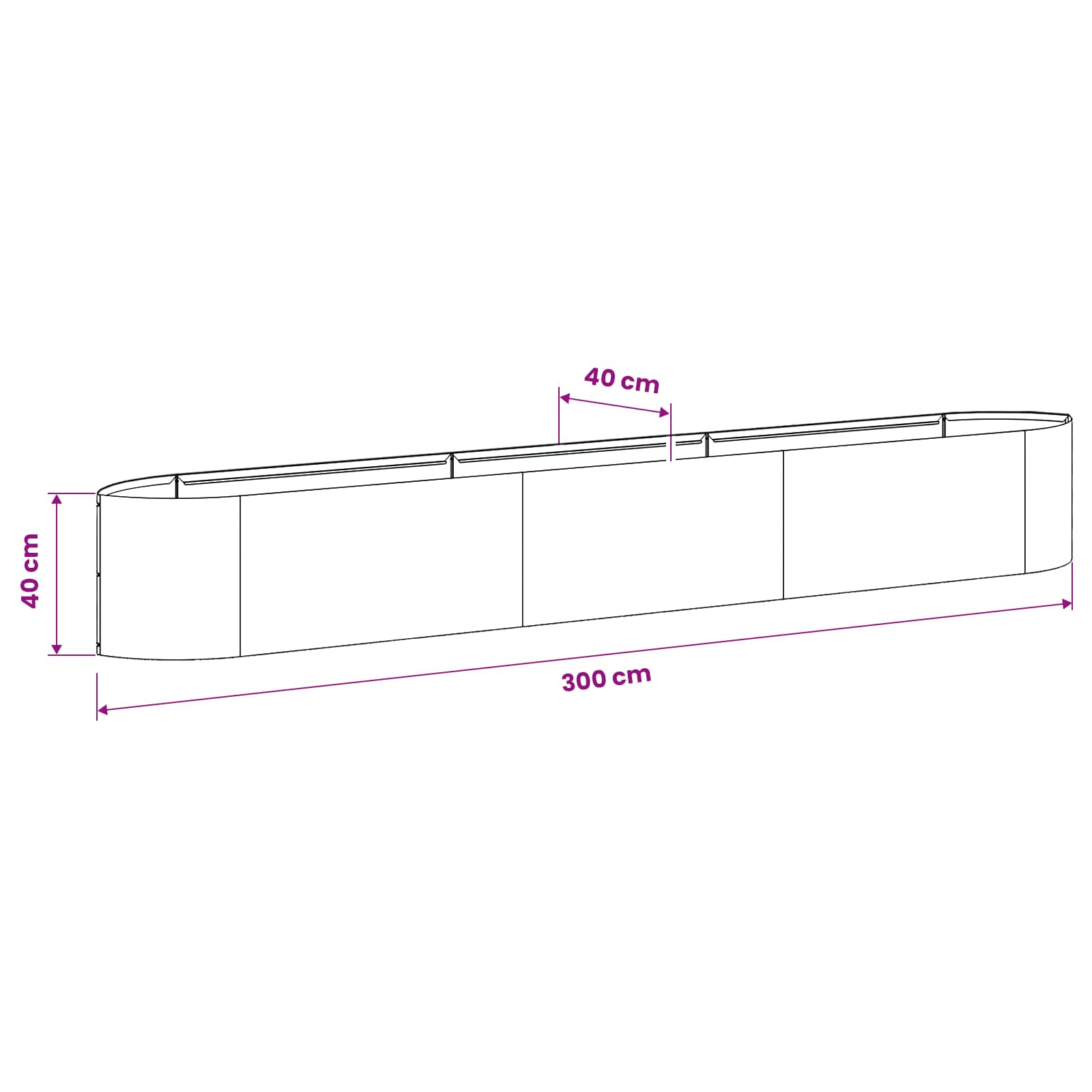vidaXL Podniesione Łóżko Ogrodowe Biały 300 x 40 x 40 cm Stal