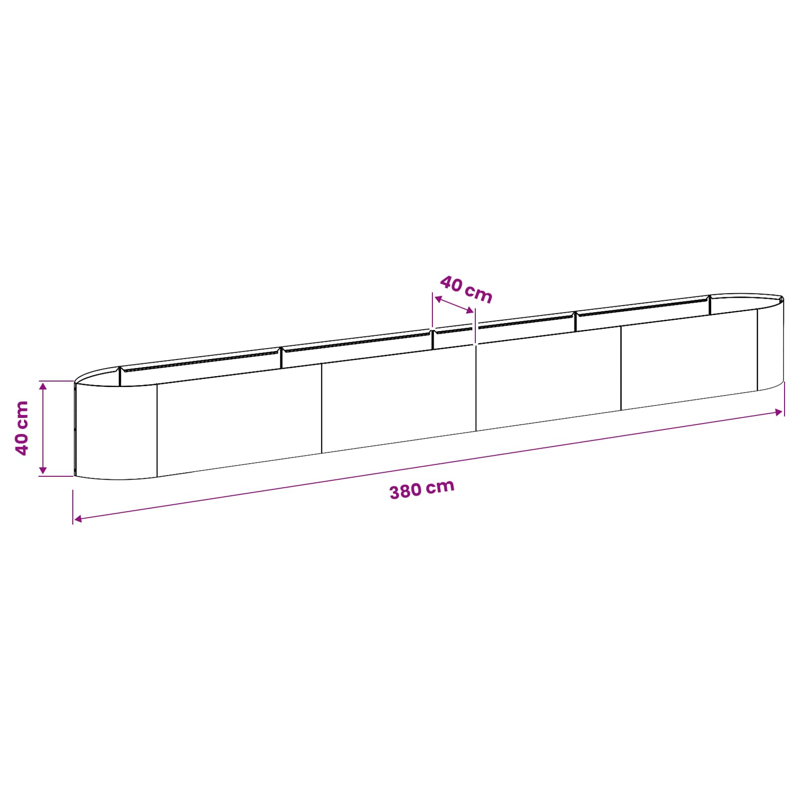 vidaXL Podniesione Łóżko Ogrodowe Biały 380 x 40 x 40 cm Stal