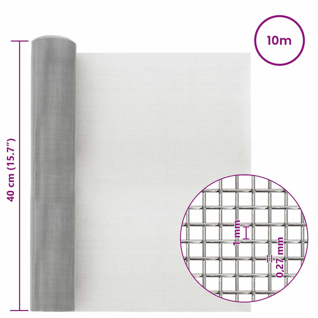 vidaXL Siatka ekranowa 40 x 1000 cm 20 Mesh Stal nierdzewna 201
