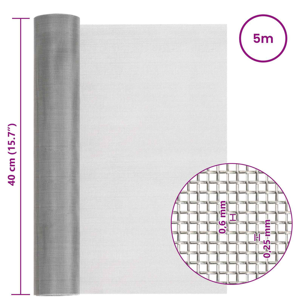 vidaXL Siatka ekranowa 40 x 500 cm 30 Mesh Stal nierdzewna 201 srebrny