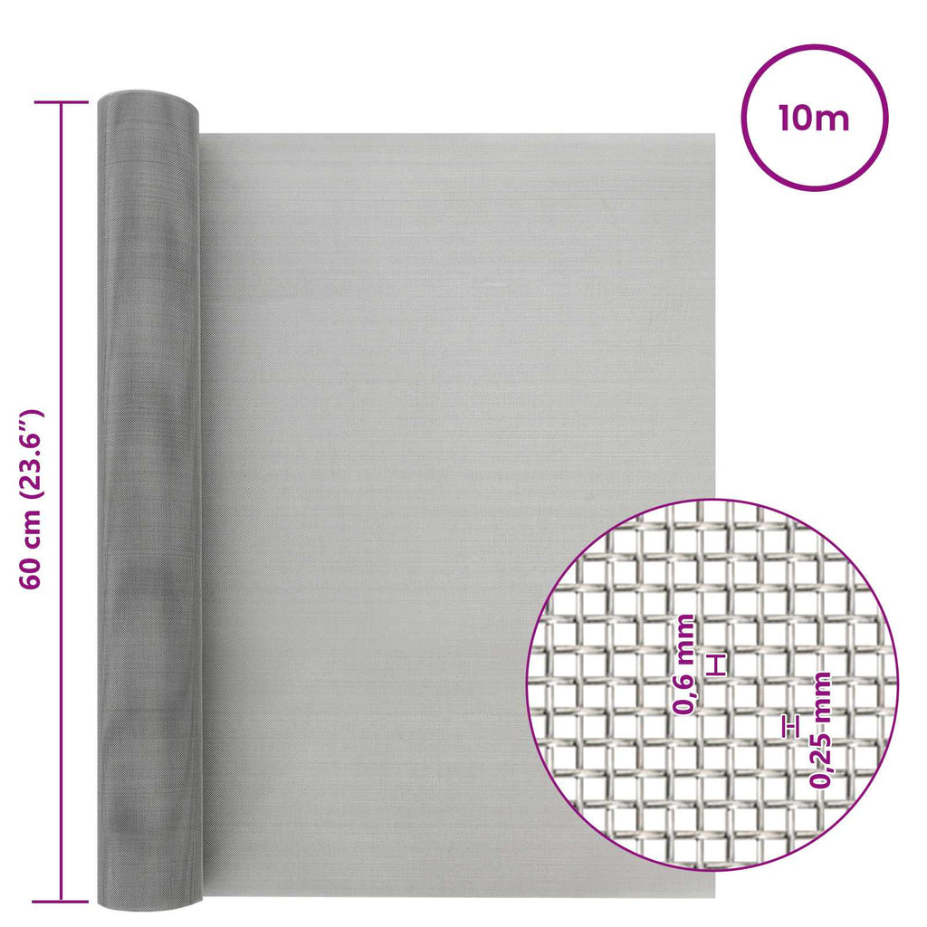 vidaXL Siatka ekranowa 60 x 1000 cm 30 Mesh Stal nierdzewna 201