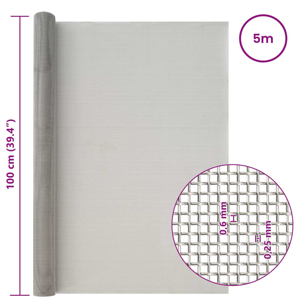 vidaXL Siatka ekranowa 100 x 500 cm 30 Mesh Stal nierdzewna 201