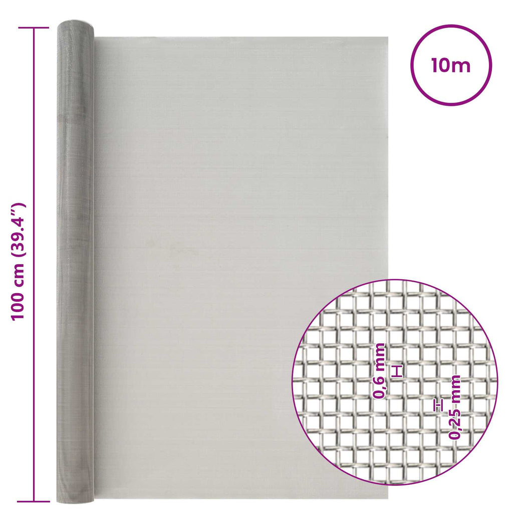 vidaXL Siatka ekranowa 100 x 1000 cm 30 Mesh Stal nierdzewna 201