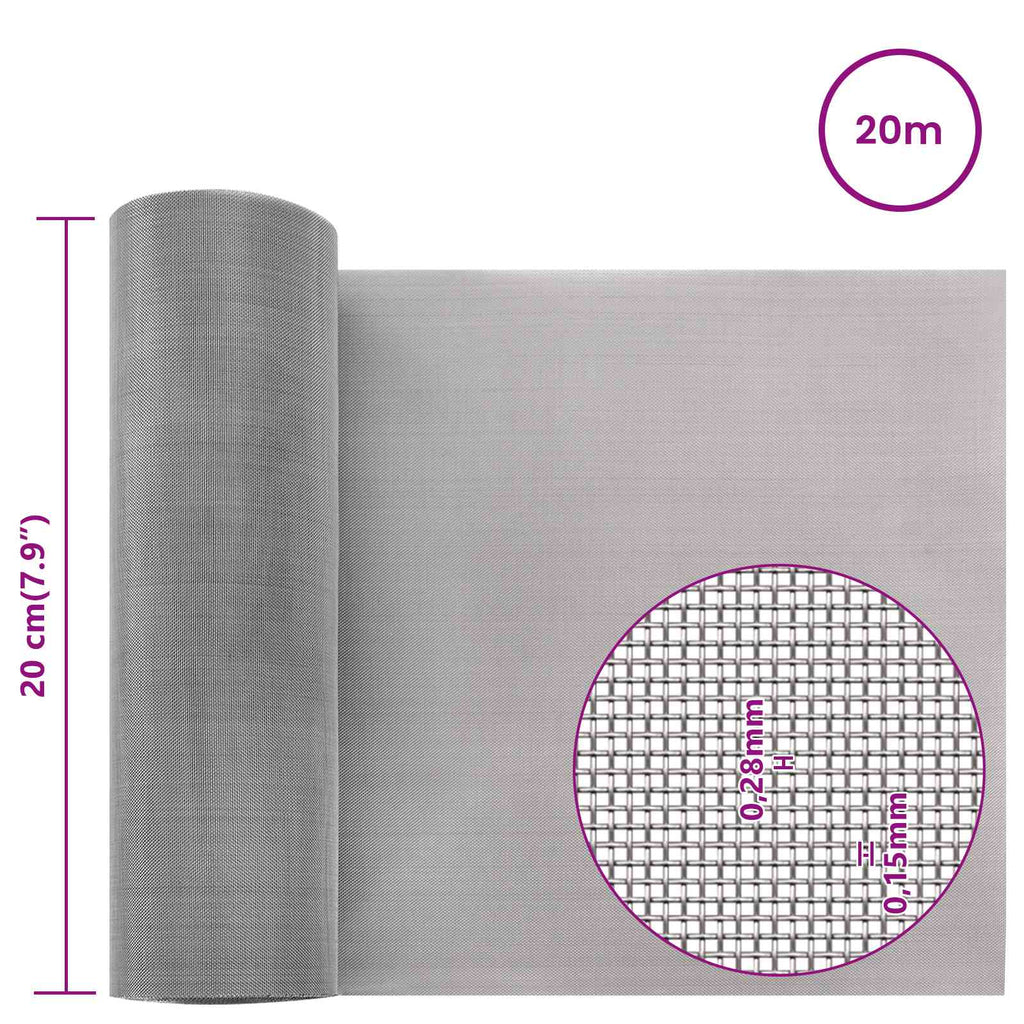 vidaXL Siatka ekranowa 20 x 2000 cm 60 Mesh Stal nierdzewna 201