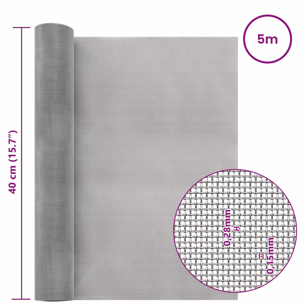 vidaXL Siatka ekranowa 40 x 500 cm 60 Mesh Stal nierdzewna 201 srebrny