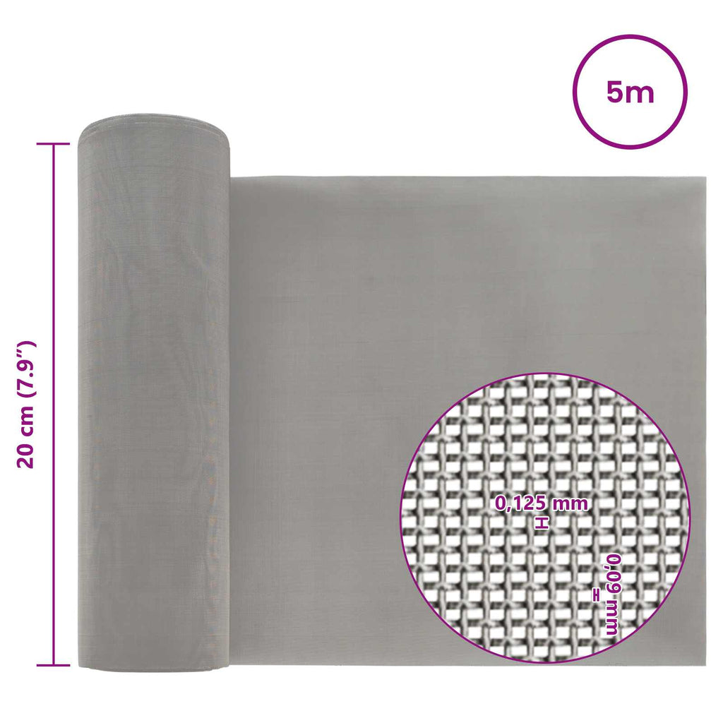 vidaXL Siatka ekranowa 20 x 500 cm 120 Mesh Stal nierdzewna 201