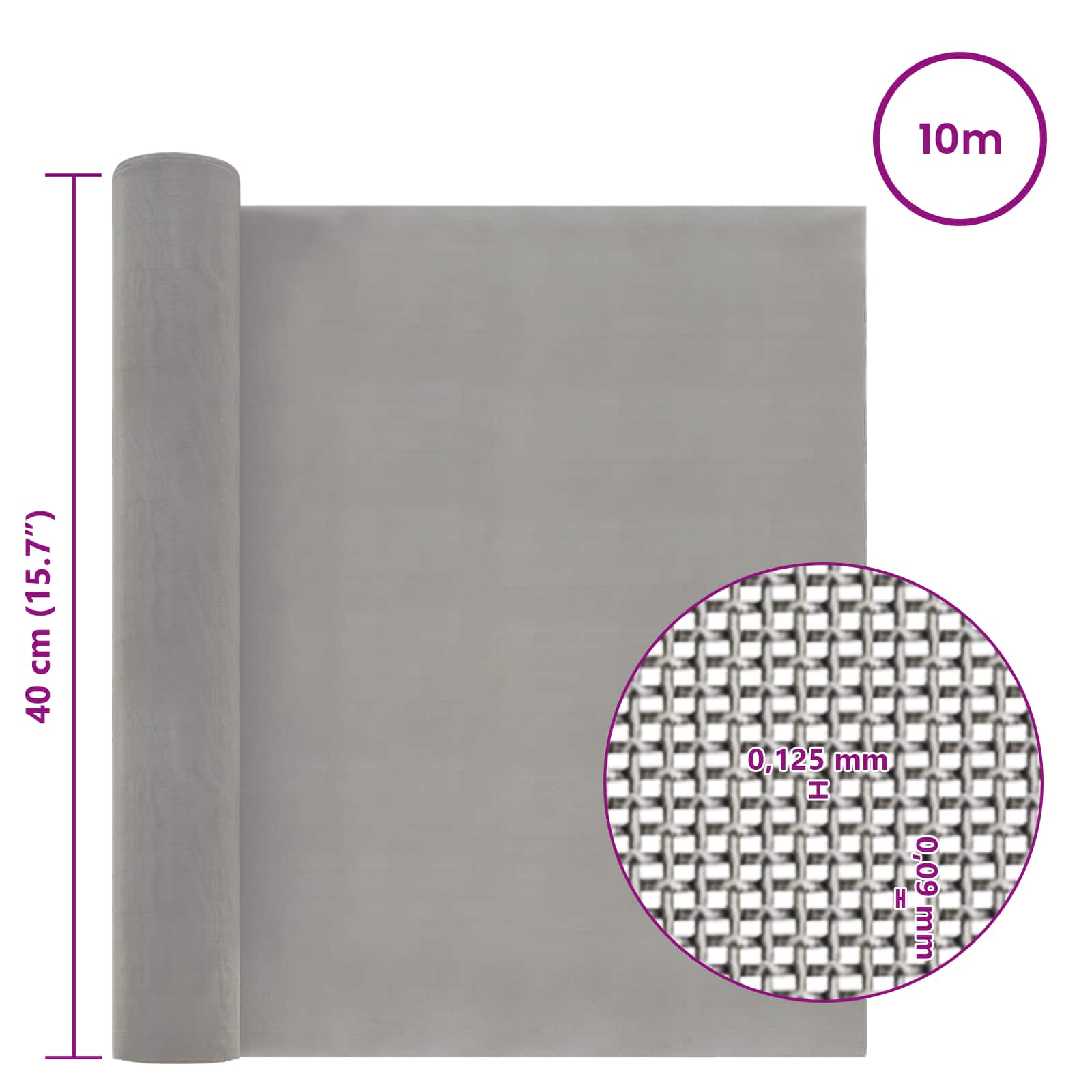 vidaXL Siatka ekranowa 40 x 1000 cm 120 Mesh Stal nierdzewna 201