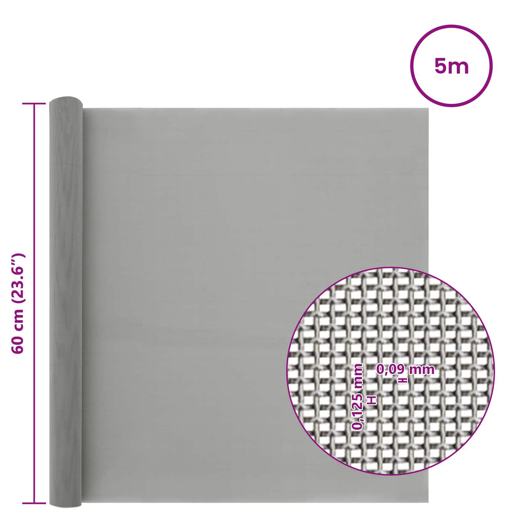 vidaXL Siatka ekranowa 60 x 500 cm 120 Mesh Stal nierdzewna 201