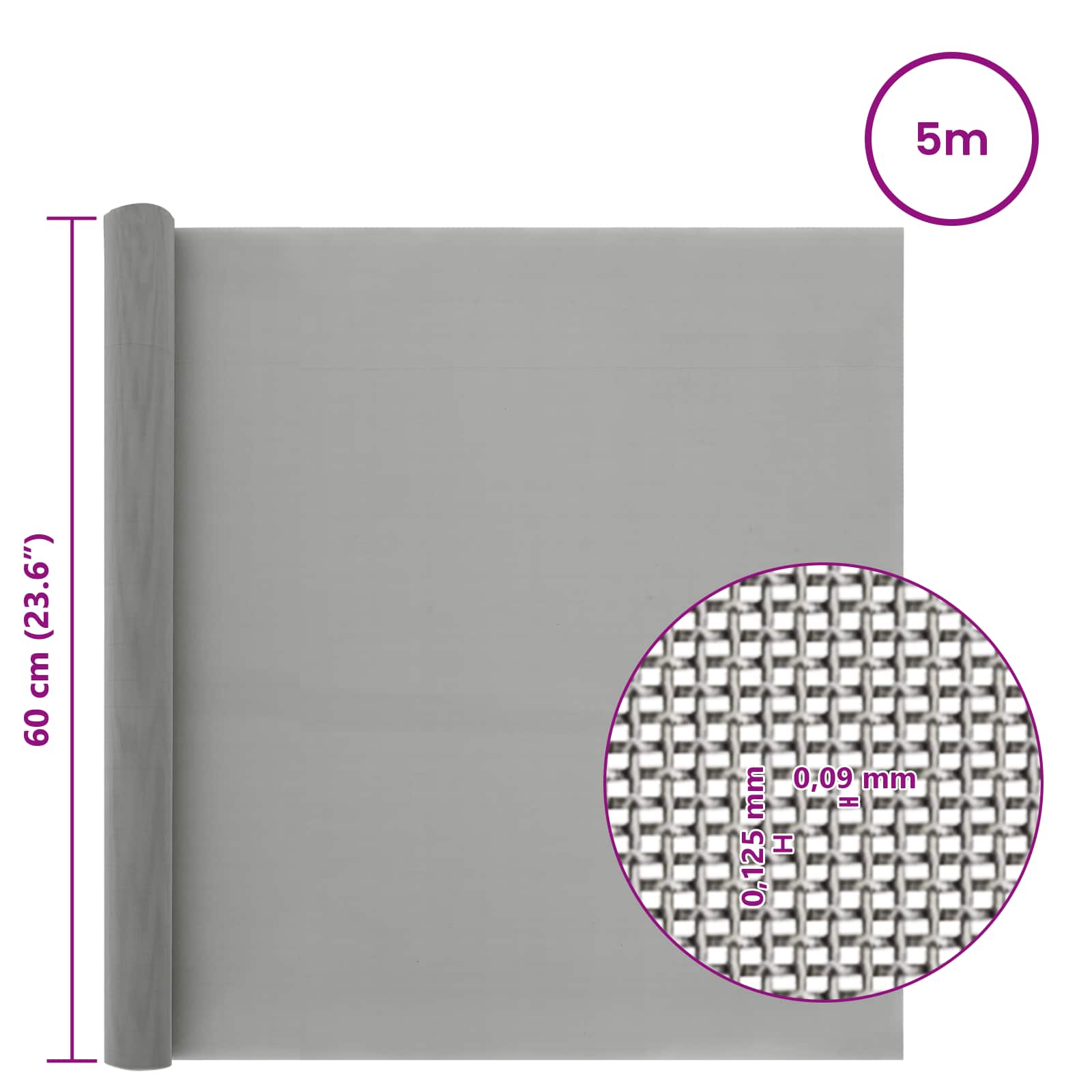 vidaXL Siatka ekranowa 60 x 500 cm 120 Mesh Stal nierdzewna 201