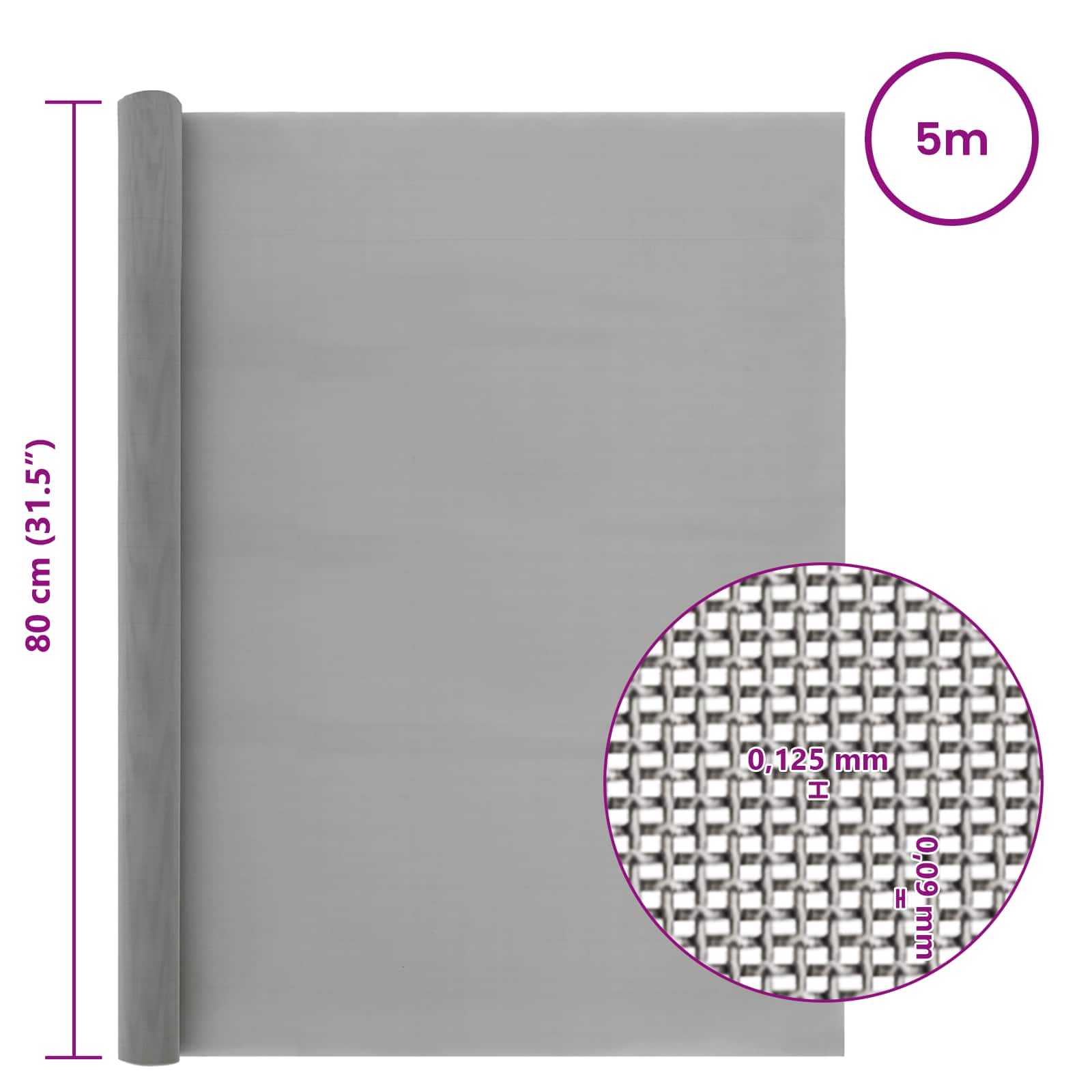 vidaXL Siatka ekranowa 80 x 500 cm 120 Mesh Stal nierdzewna 201