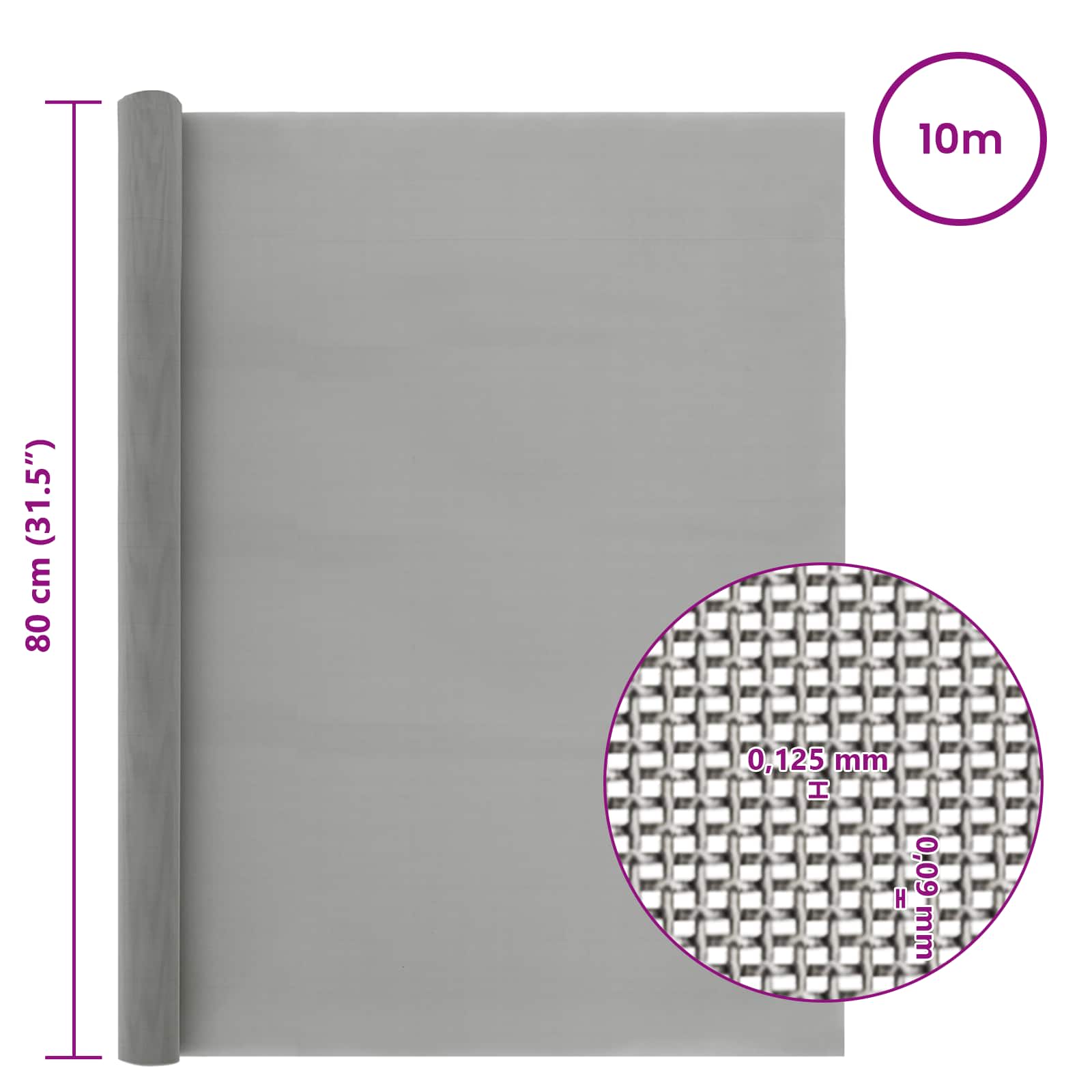 vidaXL Siatka ekranowa 80 x 1000 cm 120 Mesh Stal nierdzewna 201