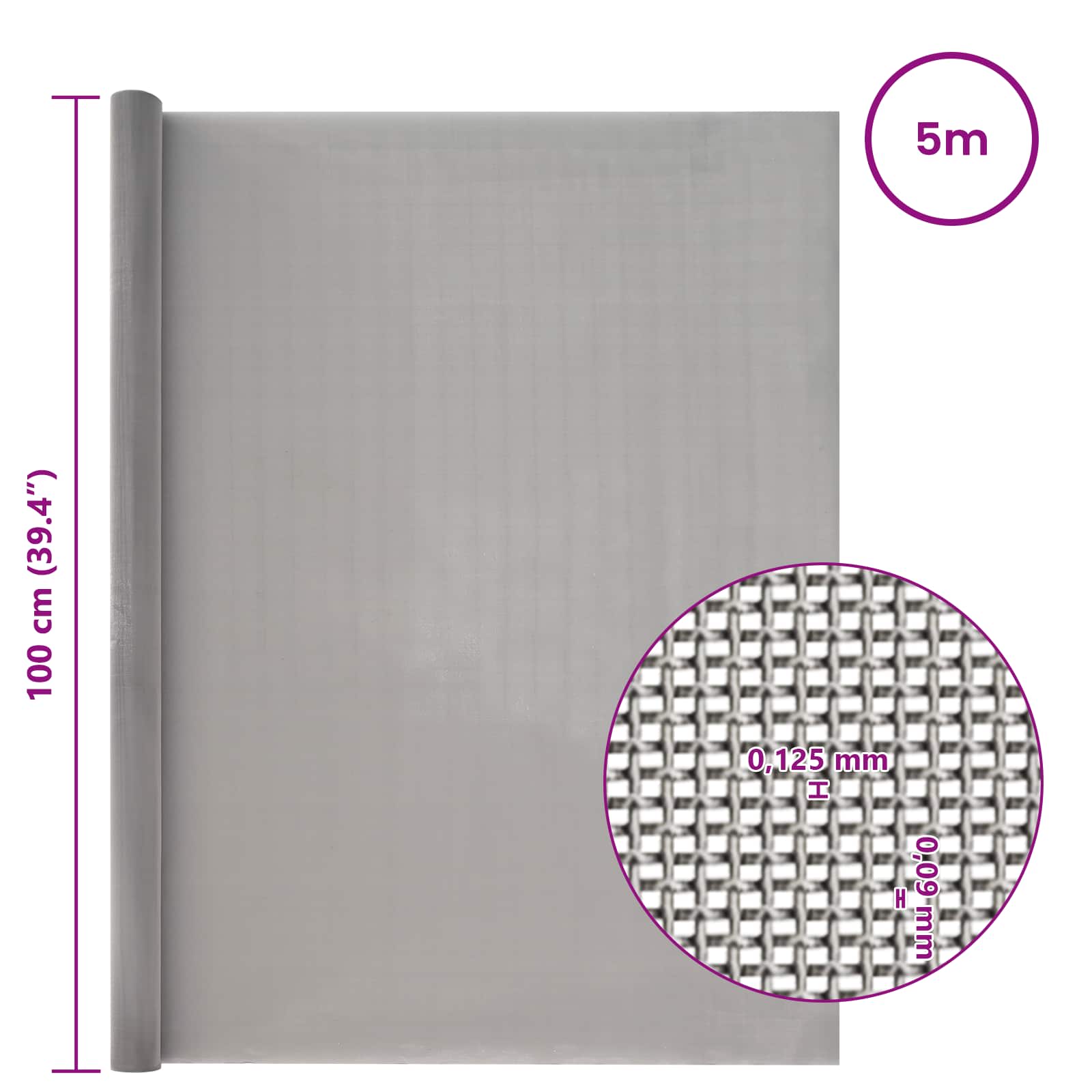 vidaXL Siatka ekranowa 100 x 500 cm 120 Mesh Stal nierdzewna 201