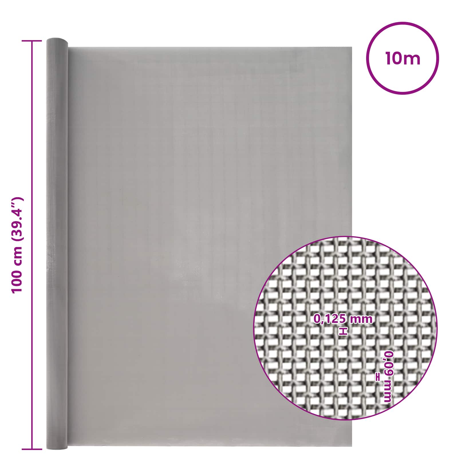 vidaXL Siatka ekranowa 100 x 1000 cm 120 Mesh Stal nierdzewna 201