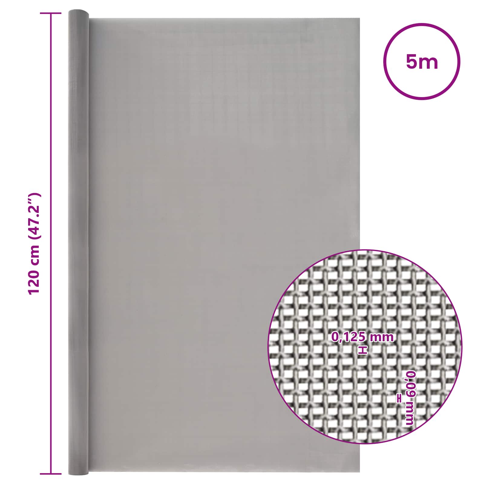 vidaXL Siatka ekranowa 120 x 500 cm 120 Mesh Stal nierdzewna 201