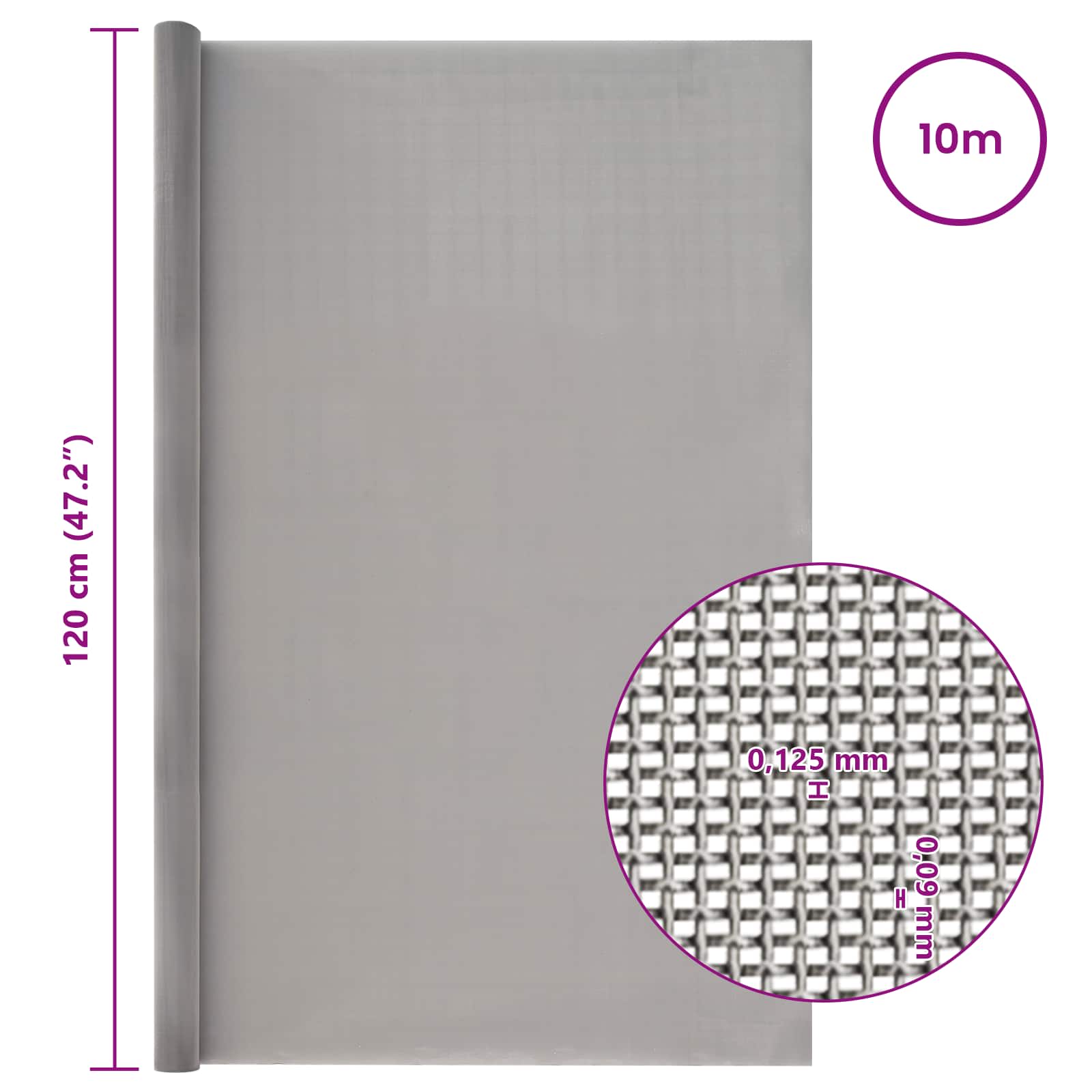 vidaXL Siatka ekranowa 120 x 1000 cm 120 Mesh Stal nierdzewna 201