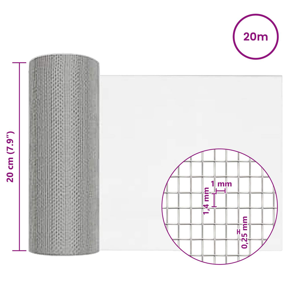 vidaXL Siatka ekranowa 20 x 2000 cm 18 mesh Stal nierdzewna 304