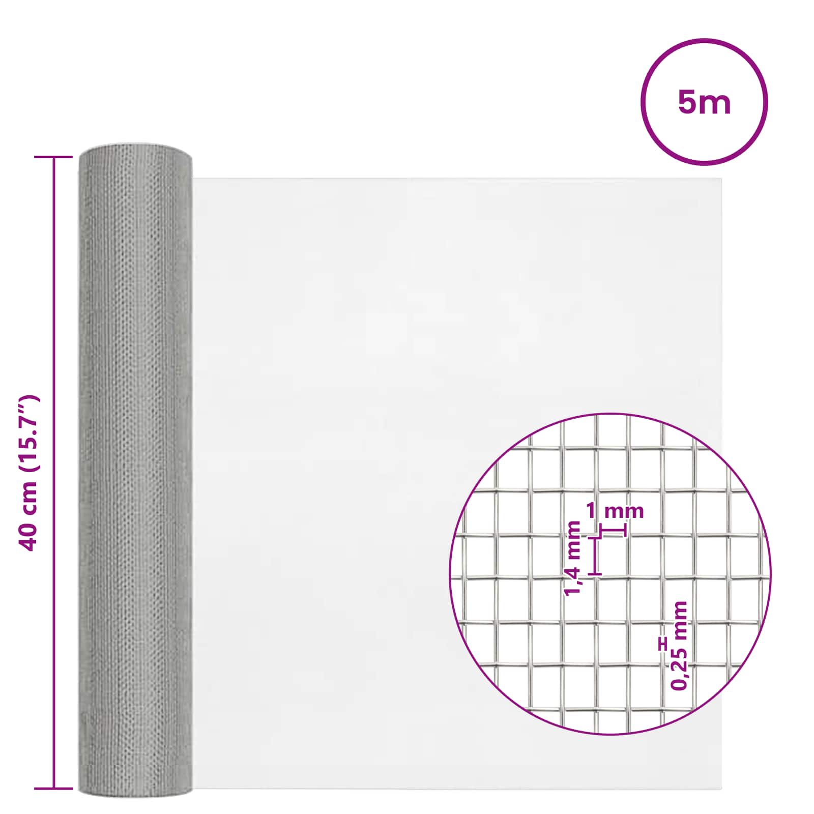 vidaXL Siatka ekranowa 40 x 500 cm 18 mesh Stal nierdzewna 304 srebrny