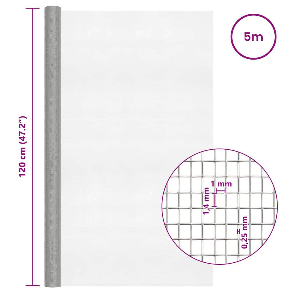 vidaXL Siatka ekranowa 120 x 500 cm 18 mesh Stal nierdzewna 304