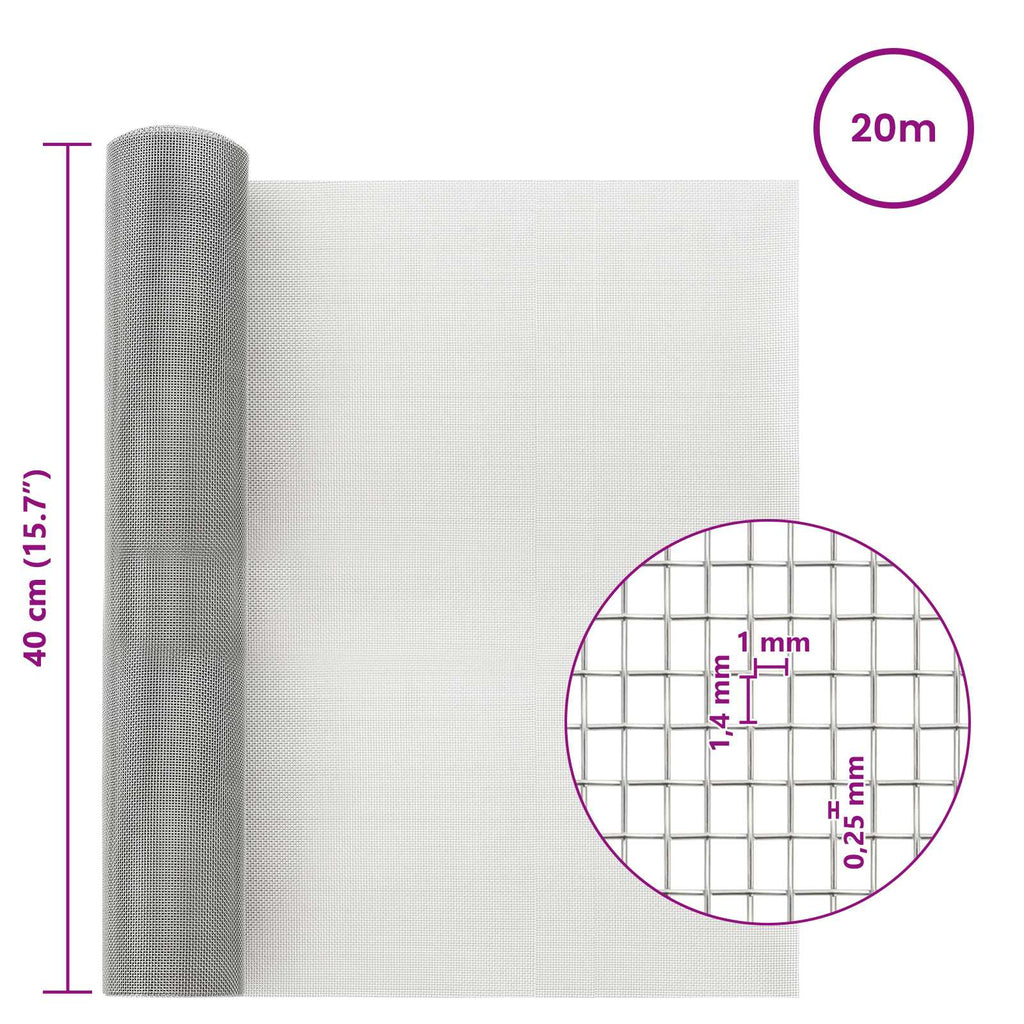 vidaXL Siatka ekranowa 40 x 2000 cm 18 mesh Stal nierdzewna 304